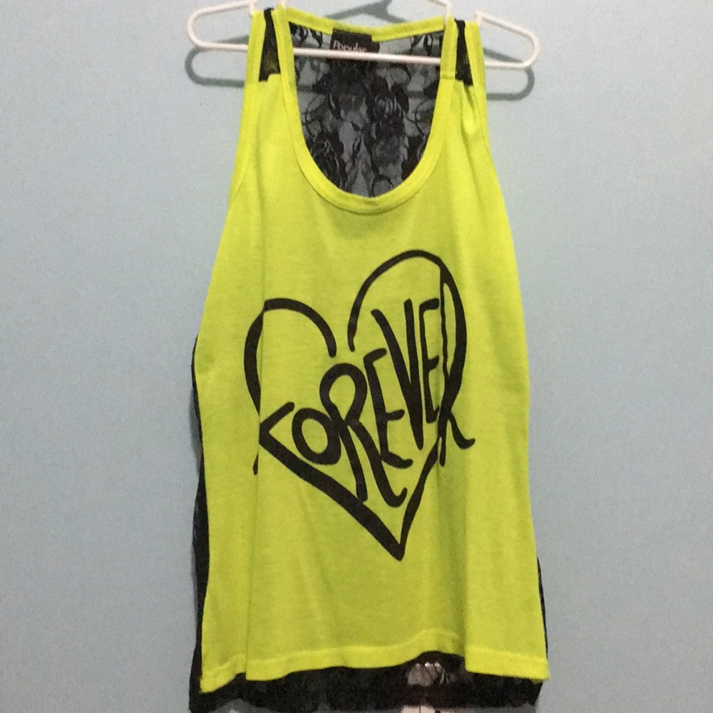Neon yellow/green lace tank top